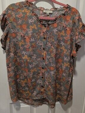 Frye & Co Floral Ruffled Button-Front Blouse Size XXL